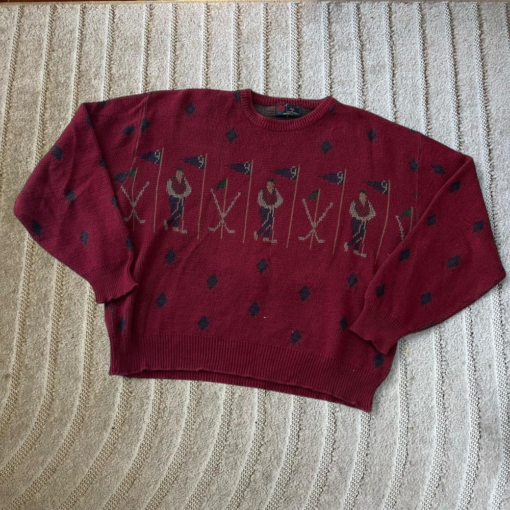 VTG 90s Isle of Cotton Sweater size XL Golf Retro Preppy Crew  Argyle outdoor